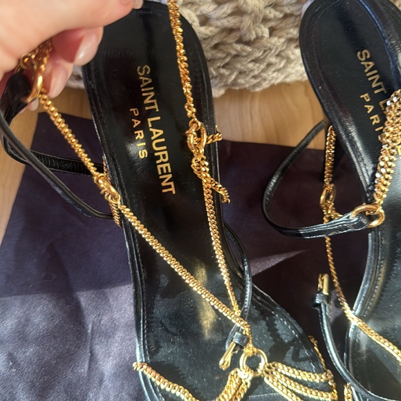 Saint Laurent Black and Gold Chain Heels - Picture 2 of 9